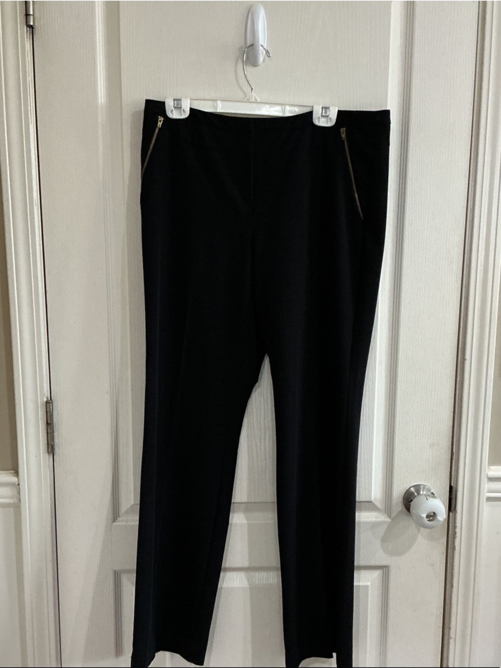 Worthington Black Straight-Leg Ponte Pants with Gold Zipper Accents